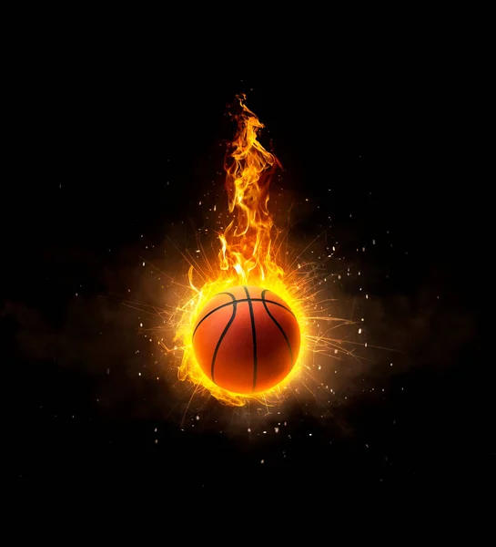 Bola Basket Terbakar Latar Belakang Hitam — Stok Foto