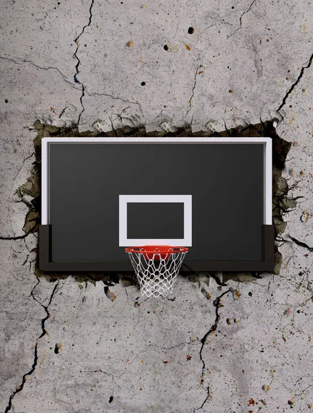 Basketbal Obruč Betonové Zdi Přes Trhliny — Stock fotografie