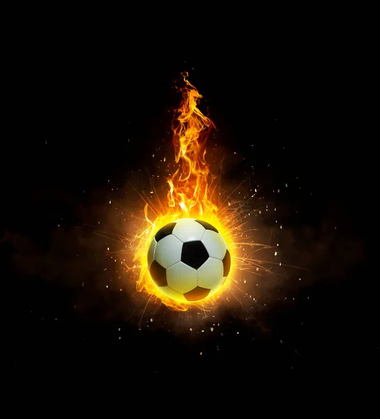 Μπάλα Ποδοσφαίρου Στη Φωτιά Μαύρο Φόντο — Φωτογραφία Αρχείου