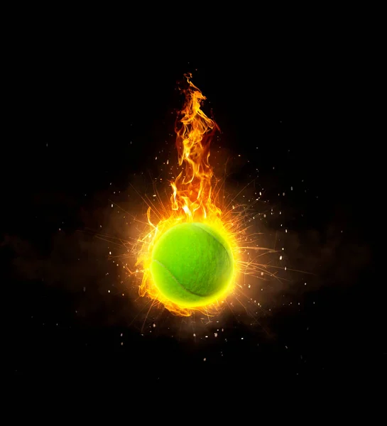 Tennis Ball Fire Black Background — Photo