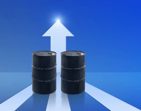 不断增长的石油价格概念 蓝色背景上的箭头象征着 — 图库照片