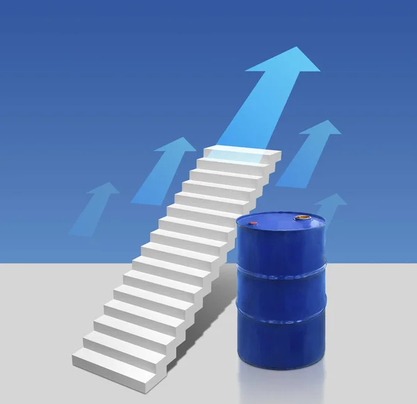 不断增长的石油价格概念 蓝色背景上的箭头和楼梯象征着 — 图库照片
