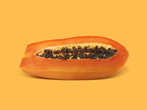 Halvdelen Moden Papaya Frugt Med Frø Farve Baggrund Appetitvækkende Tropiske - Stock-foto