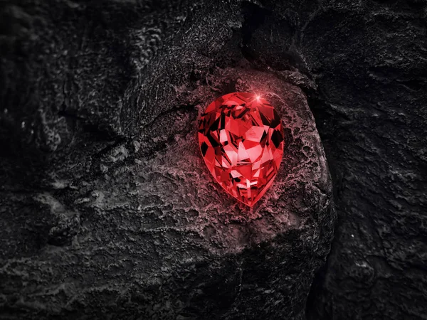 Diamante Vermelho Sobre Fundo Carvão Preto — Fotografia de Stock