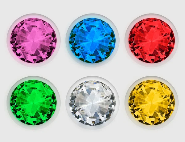 Set Diamantes Multicolores Sobre Fondo Blanco — Foto de Stock