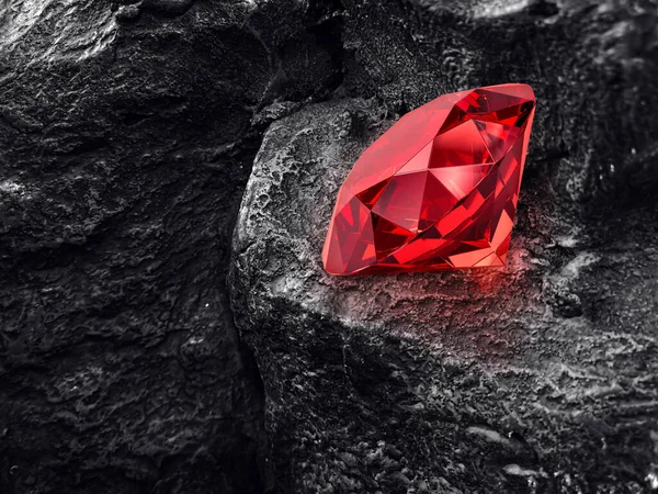 Red Dazzling Diamond Black Coal Background — Stock Photo, Image