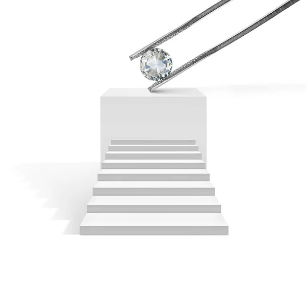 Diamante Realizada Pinças Diamante Pedestal Octogonal Sobre Fundo Branco — Fotografia de Stock