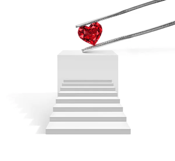 Excelente Coração Vermelho Cortar Diamantes Mantidos Por Pinças Diamante Deslumbrante — Fotografia de Stock