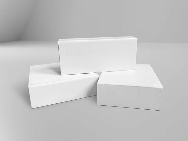 Üres Csomagolás Fehér Kartondoboz Stúdió Szoba Háttér Kész Csomagolás Tervezés — Stock Fotó
