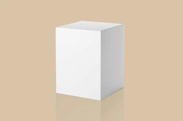 Caja Cartón Blanco Embalaje Blanco Aislado Sobre Fondo Beige Listo —  Fotos de Stock