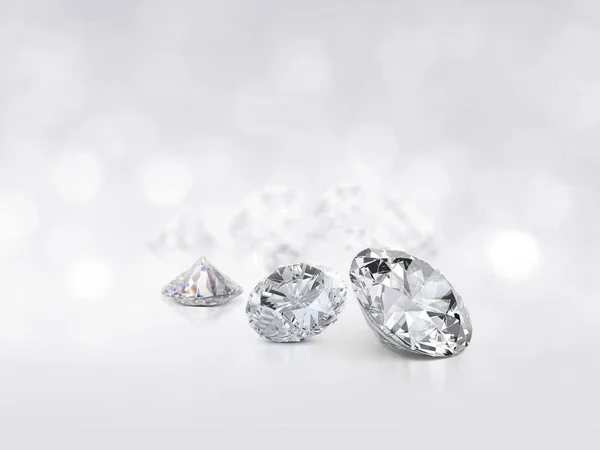 still with expensive cut diamonds in front of a white background, reflections on the ground. Lot of copy space