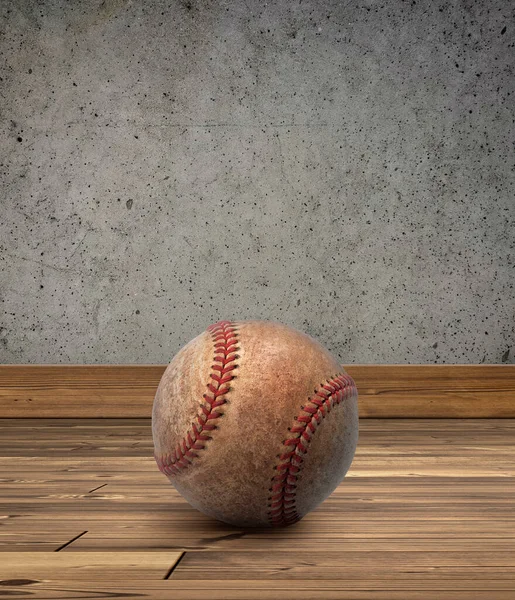 Baseballball Mit Betonwänden Auf Holzboden — Stockfoto