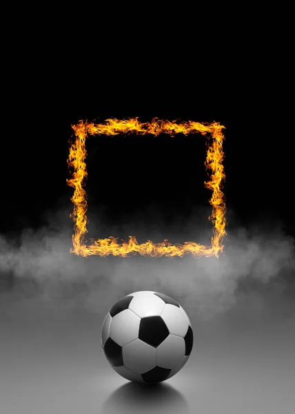 Soccer Ball Ring Fire Black Smoke Background — Stock Photo, Image