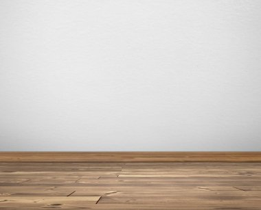 Boş oda beyaz duvarlar ve ahşap zemin