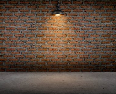 Lamba, iç mekan, oda, tuğla duvarlı.