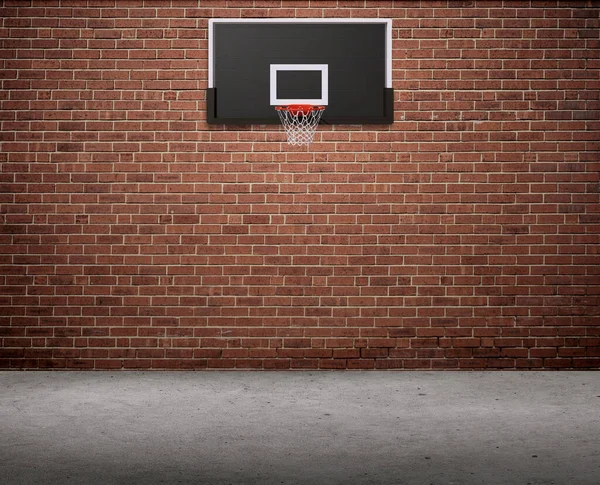 Kosz Koszykówki Ceglanej Ścianie Cementowej Podłodze — Zdjęcie stockowe