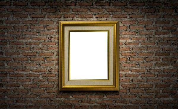 Zlatý Rámeček Obrazu Tmavé Cihlové Zdi — Stock fotografie