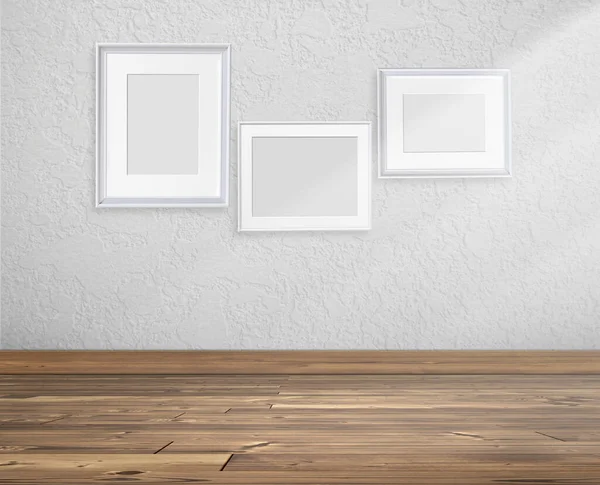 Bilderrahmen Weißem Leeren Raum Und Holzboden Mit Sonnenlicht Werfen Schatten — Stockfoto