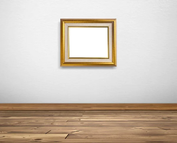 Goldener Bilderrahmen Weißen Wänden Und Holzböden — Stockfoto