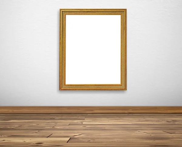 Goldener Bilderrahmen Weißen Wänden Und Holzböden — Stockfoto