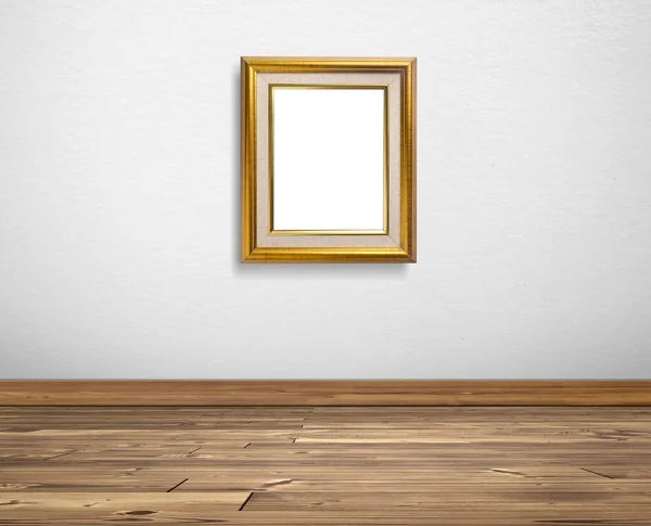 Gouden Fotolijstje Witte Muren Houten Vloeren — Stockfoto