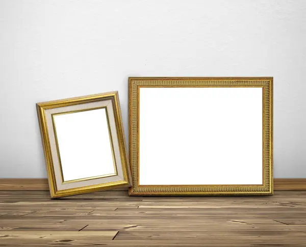 Zlatý Rám Obrazu Místnosti Bílé Stěny Dřevěné Podlahy — Stock fotografie