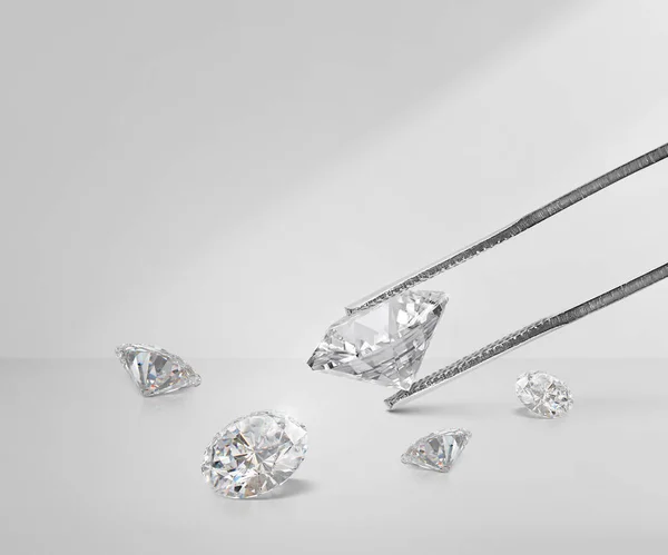 Fényes Ragyogó Gyémánt Gyémánt Csipeszben Kerek Gyémánt Tükröződéssel — Stock Fotó