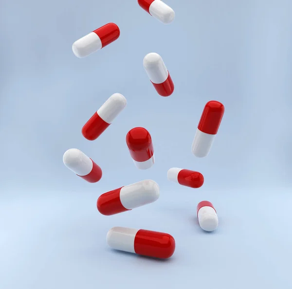 Gyógyszerek Kapszula Kék Háttér — Stock Fotó