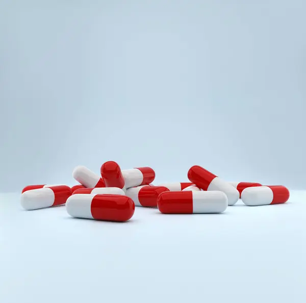 Gyógyszerek Kapszula Kék Háttér — Stock Fotó