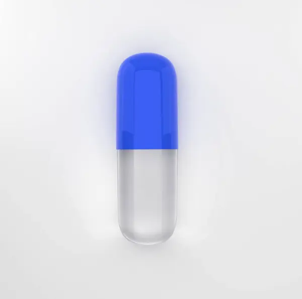 Cápsula Azul Vidro Vazia Pílula Médica Isolada Branco — Fotografia de Stock