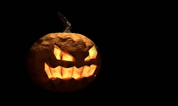 Abóbora Halloween Com Rosto Feliz Fundo Escuro — Fotografia de Stock