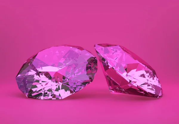 Růžové Drahokamy Nebo Diamanty Jasně Růžové Pozadí — Stock fotografie
