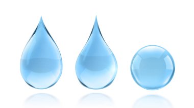 Beyaz zemin üzerine mavi parlak su damlası