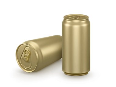 Beyaz arkaplanda altın alüminyum kutular