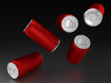 Siyah arkaplanda kırmızı alüminyum kutular