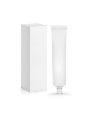 İlaç tüpü ve paket beyaz arkaplanda izole edildi