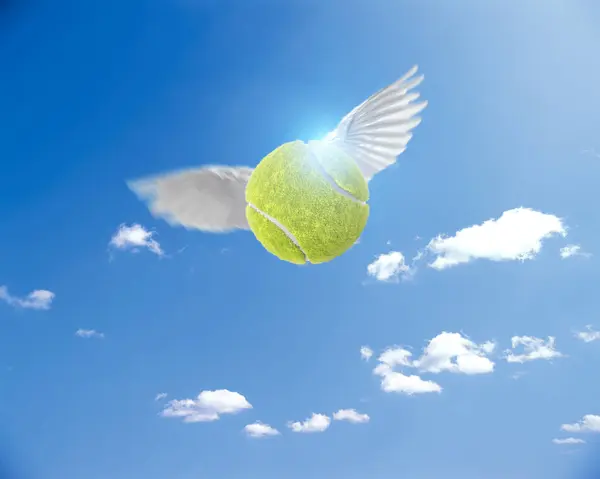 Tennis ball flying on sun and sky background, ideas for Tennis ball sport