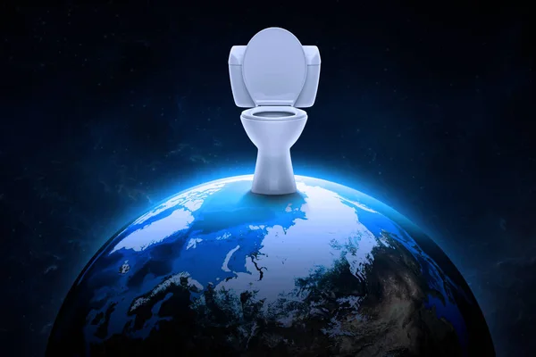 Toilet bowl on night world in outer space abstract wallpaper