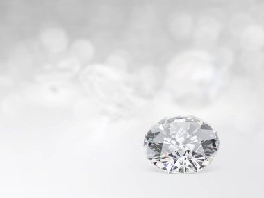 Beyaz arka plan önünde hala pahalı kesilmiş elmaslar, yerde yansımaları var. Bir sürü boşluk