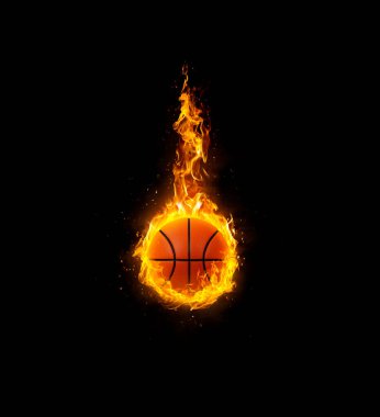 Basketbol, siyah arka planda yanıyor
