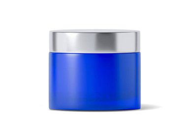 Beyaz arka planda mavi kavanoz güzellik kremi kutusu