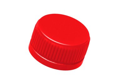 Beyaz arka plan üzerinde izole kırmızı plastik şişe kapakları