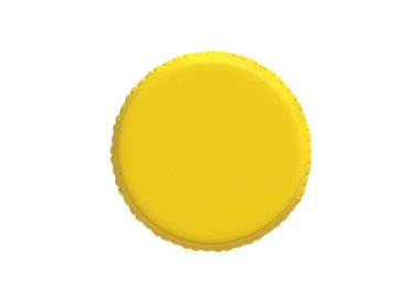 Beyaz arka planda izole edilmiş sarı plastik şişe kapakları