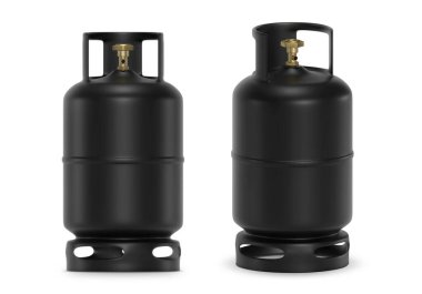 Siyah gaz tankları beyaz arkaplanda izole edildi