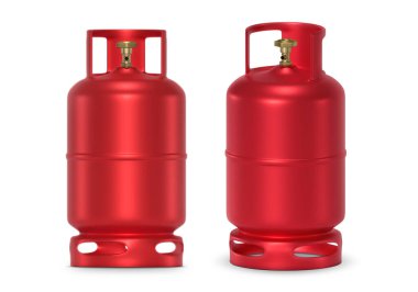 Beyaz arkaplanda kırmızı gaz tankları izole edildi
