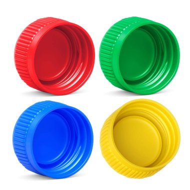 Plastik şişe kapakları beyaz arka planda izole edilmiş