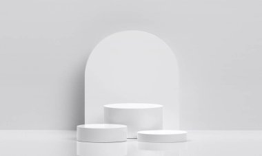 Stüdyo odasında sunum için beyaz ürün podyumu
