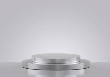 Metal podyum gri arka planda izole edilmiş. Ürün görüntüsü