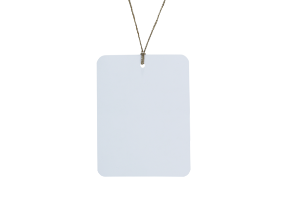 Boş etiket indirimli veya indirimli ürünlere asılmak için bağlandı. şeffaf arkaplan