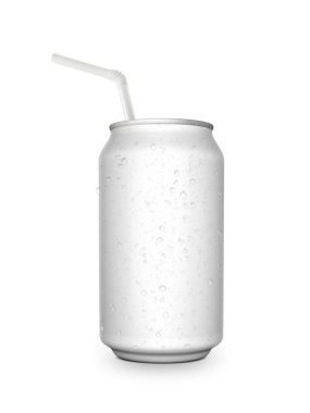 Halka çekme ve saman şeffaf arkaplan ile alüminyum kutu